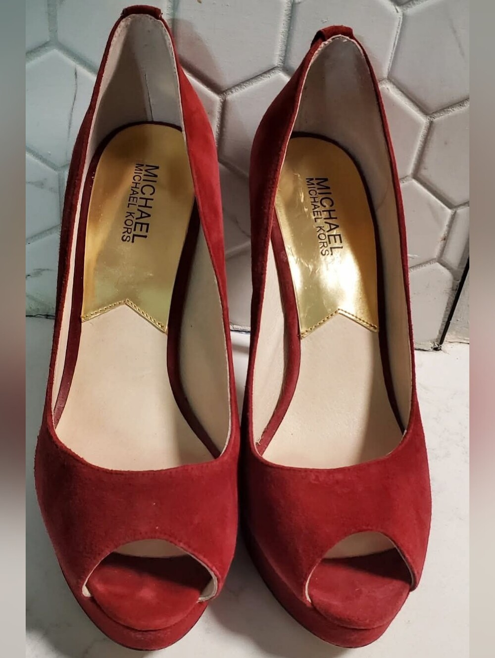 Michael Kors Red Suede Peep-Toe Pumps